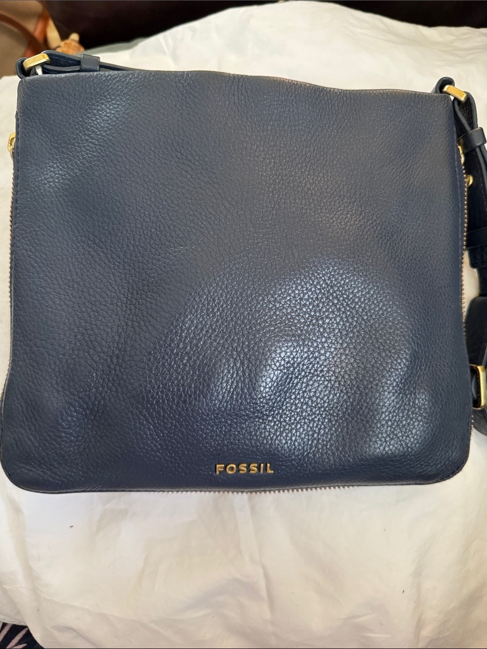 Fossil ZB5874 Preston Large Expandable Crossbody Midnight Navy Leather